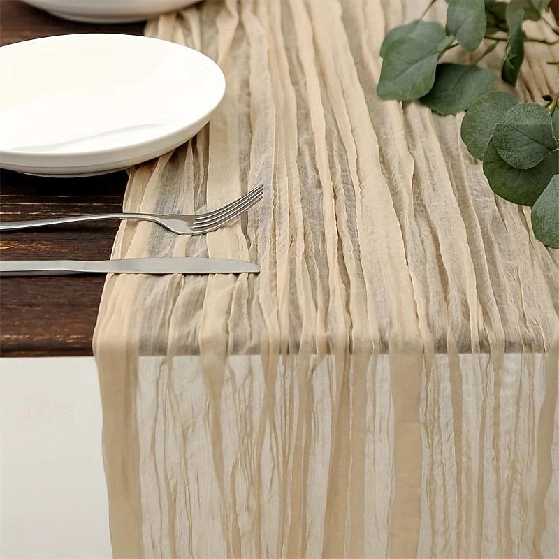 Boho Cheesecloth Table Runner Long Gauze Romantic Table Runner for Weddings, Bridal Showers, Baby Showers, Thanksgiving, Birthdays, Dining Room, Dresser, Fathers Day, Teachers Day, Home Decor3