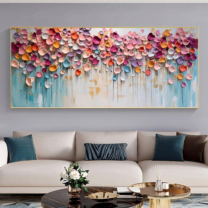 Handpainted Colorful Floral Oil Painting On Canva Large handmade Wall Art Abstract 3d Flower painting Wall Decor landscape  Painting Minimalist painting for Living Room Decor
