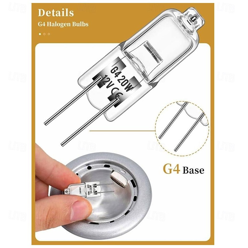 10pcs G4 Halogen Bi-Pin Light Bulbs 12V 20W Dimmable 3000K Warm White for Under Cabinet Puck Light Chandeliers Landscape Lighting3