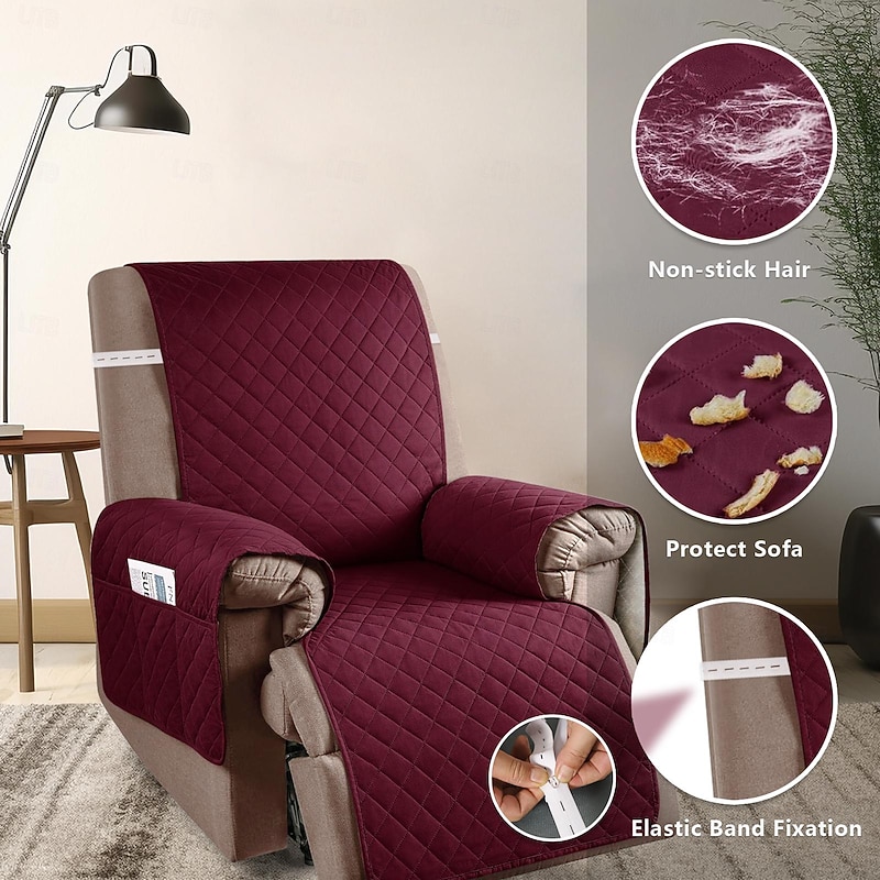 Recliner Covers Nonslip Recliner Chair Covers for Reclining Chair with Pockets, Quilted Thick Recliner Slipcovers for Pets and Kids
