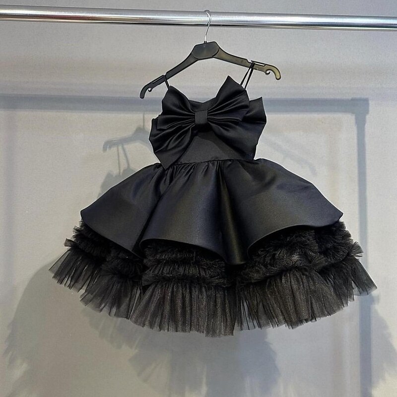 Kids Girls' Party Dress Solid Color Sleeveless Performance Wedding Mesh Princess Sweet Mesh Mid-Calf Sheath Dress Tulle Dress Flower Girl's Dress Summer Spring Fall 2-12 Years Black Red2