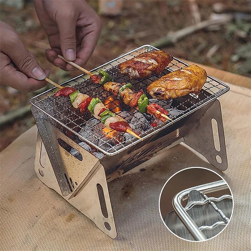 Folding Charcoal BBQ Grill, Stainless Steel Easy To Install Ventilation Holes Collapsible Grill for Parties2