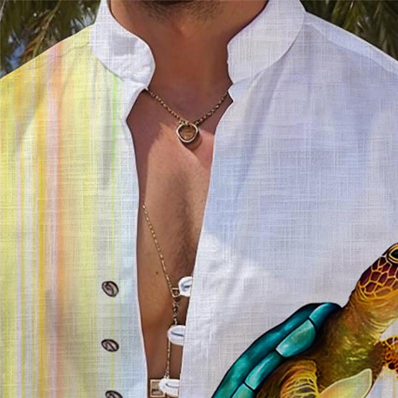 Men's Tropical Turtle Summer Hawaiian Shirt Aloha Shirt Printed Shirts Short Sleeves Shirt Standing Collar Hawaiian Resort Vacation Holiday Daily Wear Yellow Blue Purple S M L3