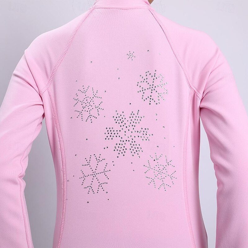 Figure Skating Jacket with Pants Women's Girls' Ice Skating Tights Outfits Pink High Elasticity Training Practice Professional Skating Wear Thermal Warm Crystal / Rhinestone Long Sleeve Ice Skating4
