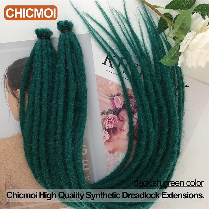 Dreadlock Extensions 24 Inch Green Single Ended Crochet Dreads Extensions 20 Strands SE Synthetic Dreadlocks Extension Straight Hippie Style Dreads for Women Men4