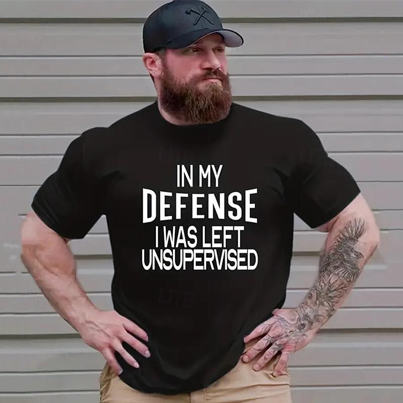 Men's Funny Graphic T-Shirt with 'In My Defense I Was Left Unsupervised' Sarcastic Print Short Sleeve2