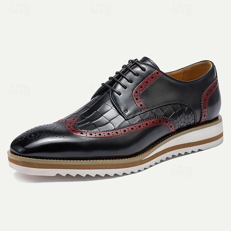 Men's Dress Sneakers Leather Italian Full-Grain Cowhide Slip Resistant Lace-up Black3