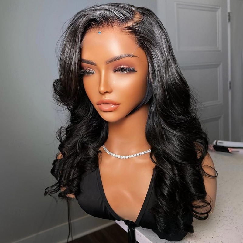 Body Wave Lace Front Wigs Human Hair Pre Plucked Bleached Knots 180% Density 13x4 HD Transparent Lace Wigs Human Hair Body Wave Human Hair Wigs Long Black Wig Natural Color2