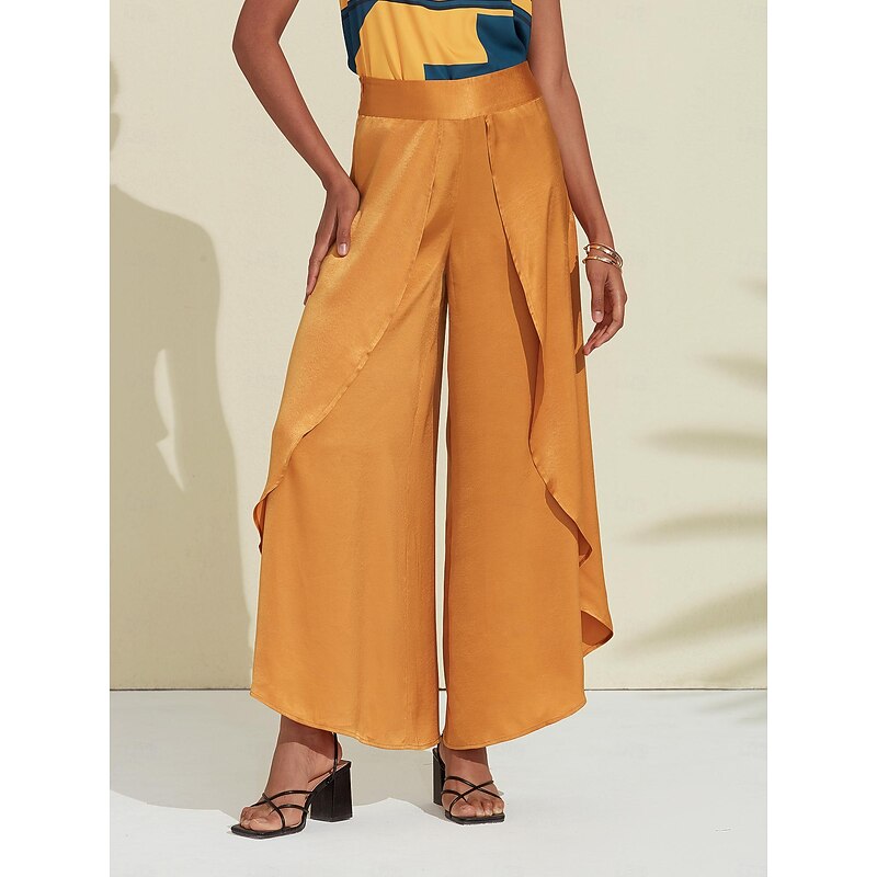 Casual Satin Swing Ruffle High Pants