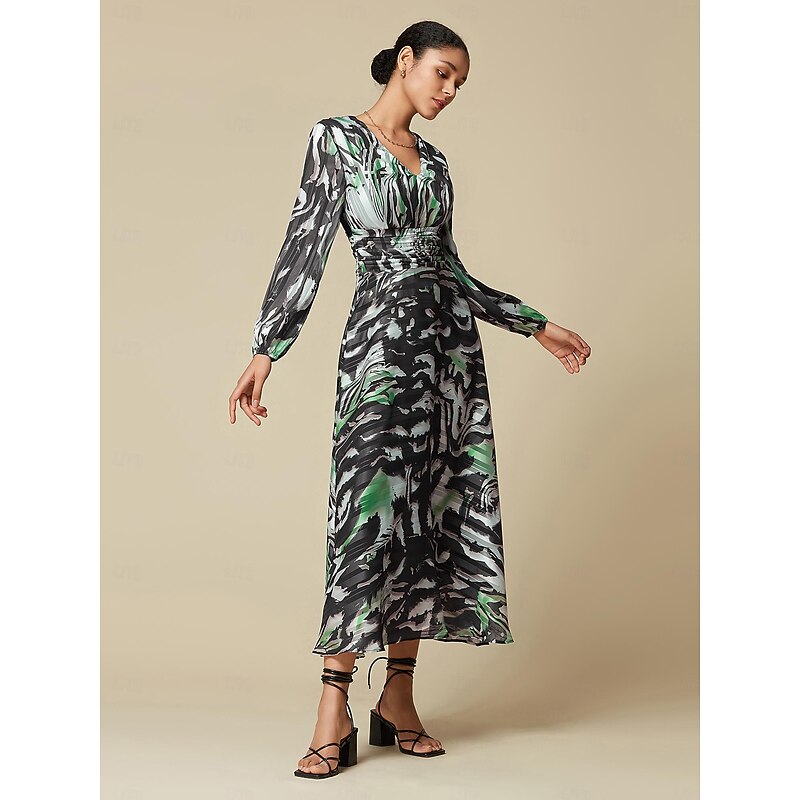 Chiffon Graphic V Neck Maxi Dress3