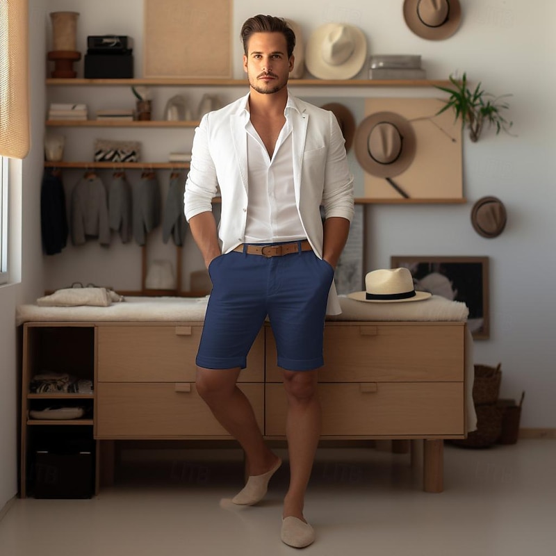 40% Linen Men's Shorts Linen Shorts Summer Shorts Button Up Pocket Plain Breathable Comfortable Short Daily Vacation Going out Classic Casual White Navy Blue