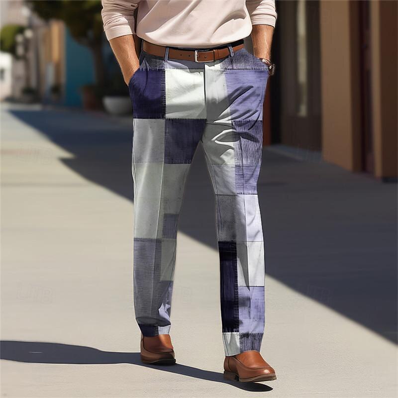 Plaid / Check Business Casual Men's Business 3D Printed Dress Pants Flat Front Straight-Leg Relaxed-fit Polyester Medium Waist Pants Outdoor Street Wear to Work Daily Wear S TO 3XL3