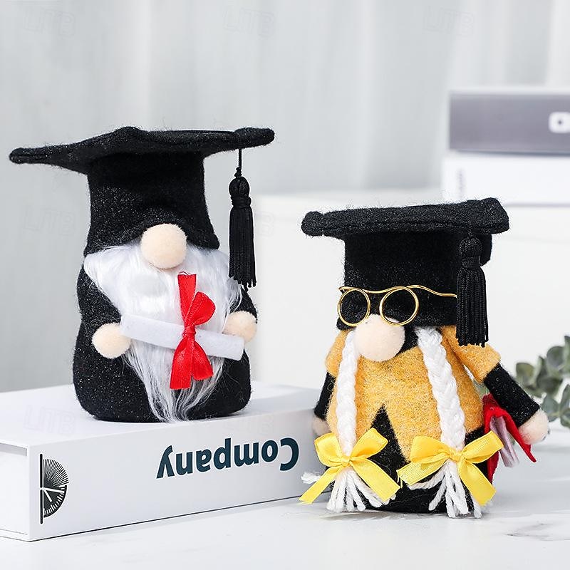 Graduation Gift Gnome Figurine, Cute Faceless Doll with Black Doctoral Cap, Plush Toy, Holiday Gift & Decoration