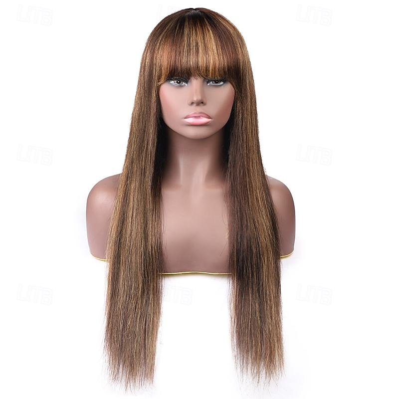Remy Human Hair Wig Highlight P4/27# Mechanism Wig Human Hair Straight Hair Wig 150% Density3
