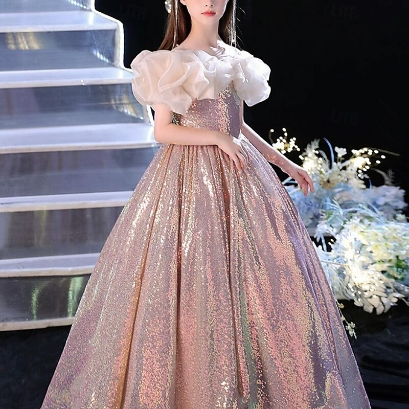 Kids Girls' Party Dress Solid Color Sleeveless Performance Wedding Mesh Princess Sweet Mesh Mid-Calf Sheath Dress Tulle Dress Flower Girl's Dress Summer Spring Fall 2-12 Years Pink Sky Blue4