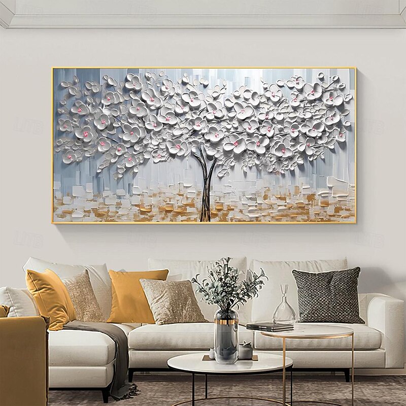 Oil Painting hand painted  White Flower Oil Painting On Canvas Abstract 3D Blossom Painting Blooming Floral Painting Large Wall Art painting fopr Living Room Wall Decor2