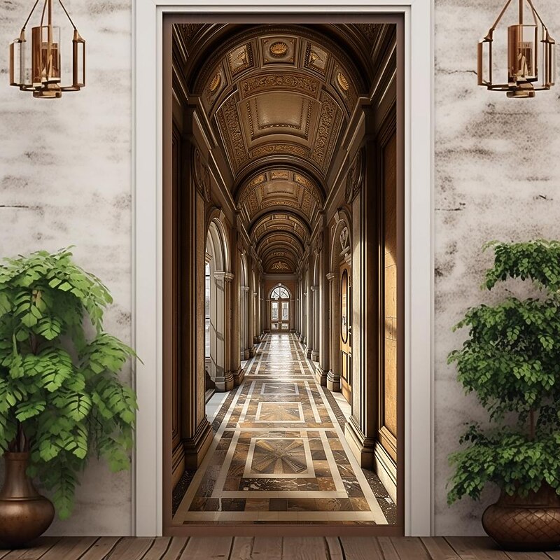 European Porch Door Covers Mural Decor Door Tapestry Door Curtain Decoration Backdrop Door Banner Removable for Front Door Indoor Outdoor Home Room Decoration Farmhouse Decor Supplies