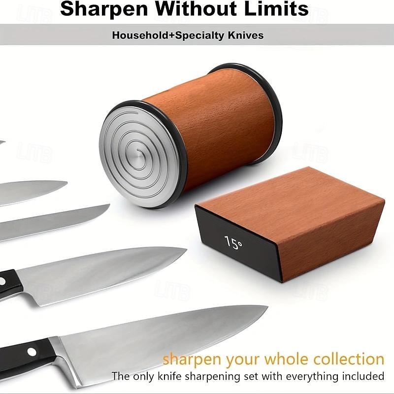 Rolling Knife Sharpener Kit - Easy to Use Knife Sharpening - Knife Sharpeners for Kitchen Knives. Sharpener with Industry Diamonds for Steel of Any Hardness, 15/20° Magnetic Angle Base2