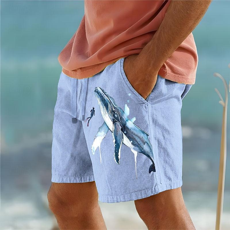 Men's Animal Shark Ocean Shorts Summer Shorts Beach Shorts Mid Waist Hawaiian Casual Outdoor Holiday Going out Drawstring Elastic Waist Print Designer Clothing Apparel