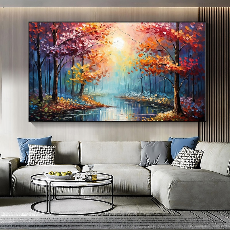 Handmade Original forest Oil Painting On Canvas Wall tree Art Painting for Home Decor With Stretched Frame/Without Inner Frame Painting