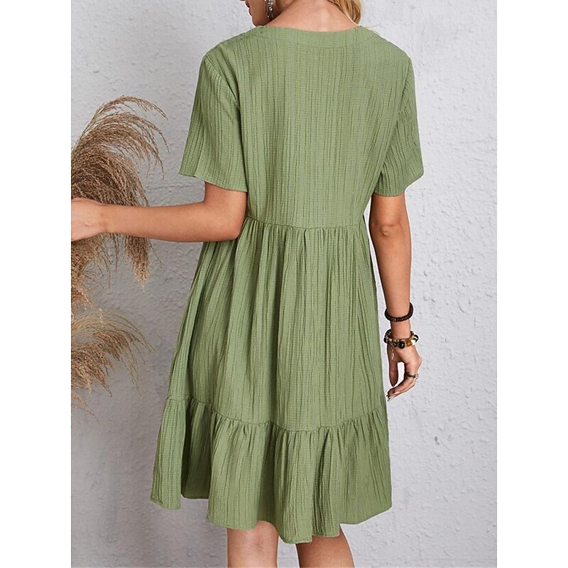 Women's Mini Dress Linen-Inspired Dresses Casual Dress Summer Dress Plain Dress Streetwear Basic Vacation Street Date Loose Fit Short Sleeve V Neck Black Red Purple Brown Summer4