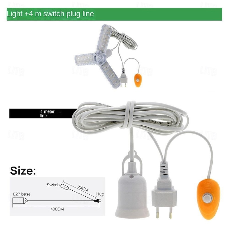 E27 LED Grow Light with 4M Switched Cord 36W Three Lvaves Sunlike Full Spectrum Indoor Grow Light Plants Black Light Upgraded Version  with White Red Blue Red UV and Purple UV 1pc4