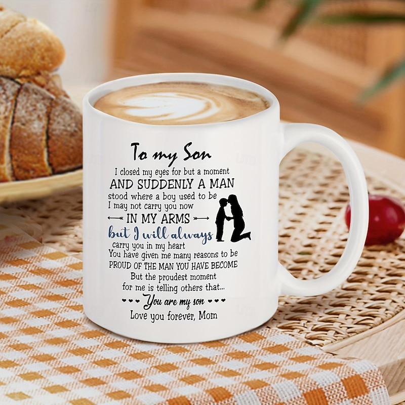 1pc Birthday Gift Mug For Son 11oz Ceramic Coffee Mug To My Son Love Mom Touching Quote Great Xmas Gift Graduation Present For Him Christmas Mother Son Gift2
