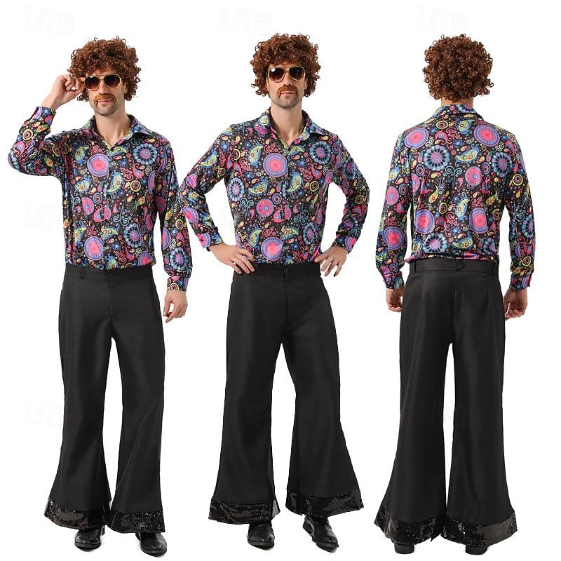 Retro Vintage 1970s Outfits Party Costume Hippie Disco Fancy Dress Men's Christmas Halloween Carnival Prom Club Pride Parade Adults' Shirt Pants