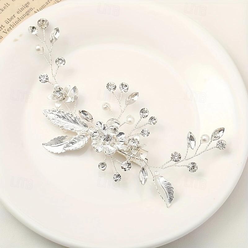 Exquisite Leaf Shape Hair Clips Non-slip Duck Billed Clips Inlaid Crystal And Faux Pearl Bridal Wedding Head Accessories3