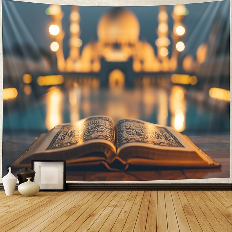 Quran Eid Mubarak Ramadan Hanging Tapestry Mosque Wall Art Large Tapestry Mural Decor Photograph Backdrop Blanket Curtain Home Bedroom Living Room Decoration3