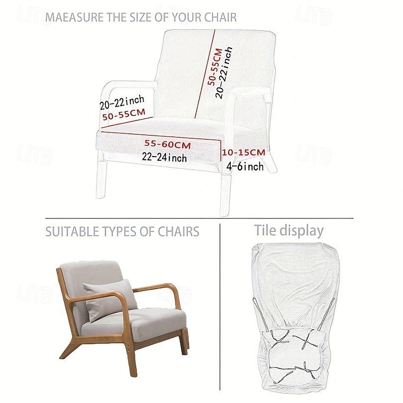 Water Resistant Chair Cover Stretch Jacquard Casual Chair cover with Zipper Closure Plain Solid Color Furniture Protector Washable Removable for Single Chair 1PC3