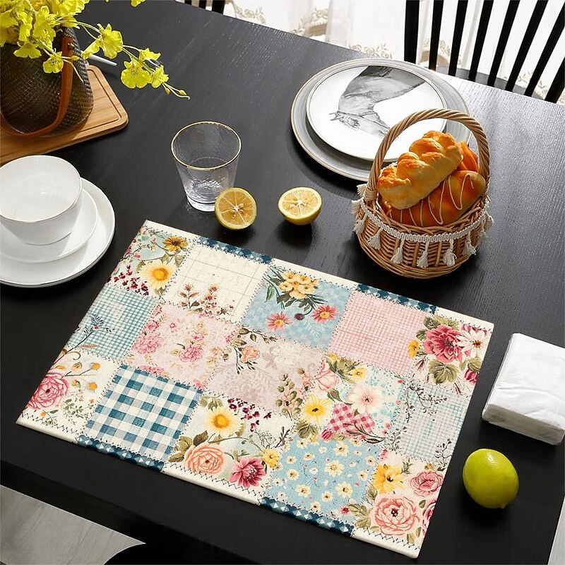 1PC Rural American Floral Placemat Table Mat 12x18 Inch Table Mats for Party Kitchen Dining Decoration2