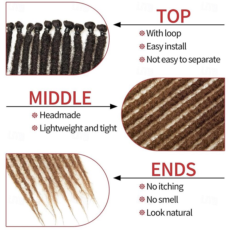 Dreadlock Extensions 24 Inch Synthetic Hippie Single Ended Dreads 15 Strands Ombre Brown 0.6 cm Width Loc Extensions Reggae Style Crochet Hair for Women3