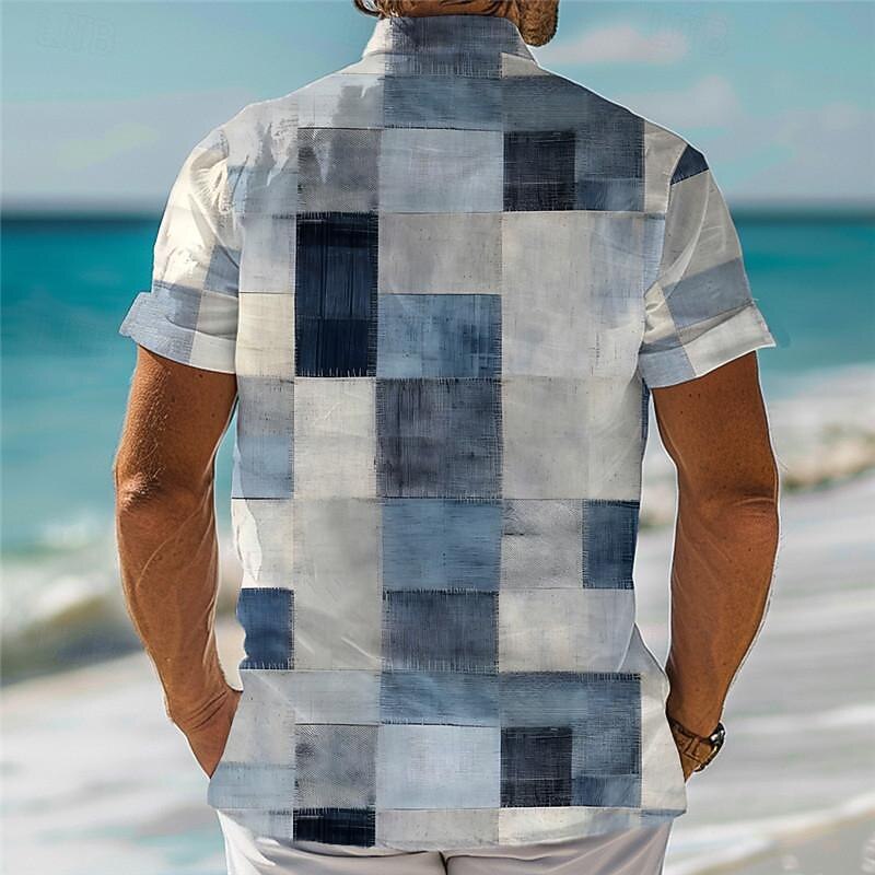 Men's Plaid / Check Geometric Pattern Shirt Button Up Shirt Short Sleeve Vacation Hawaiian Outdoor Holiday Summer All Seasons Turndown Buttons Print Blue Brown Green Gray2