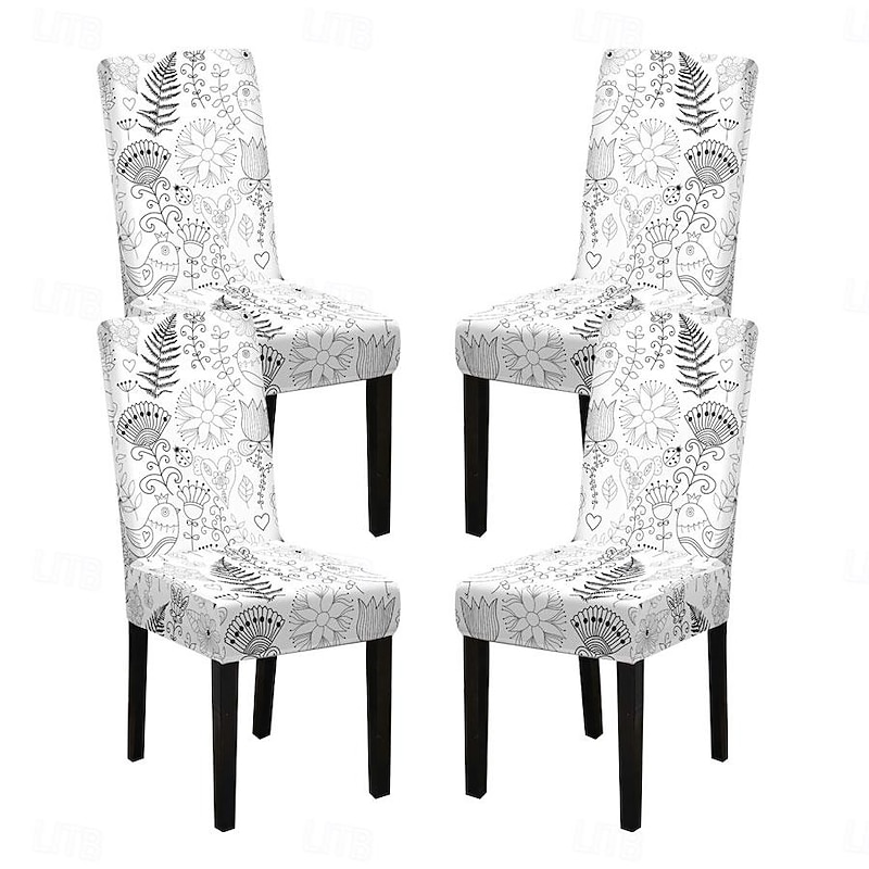 Stretch Spandex Dining Chair Cover 4 Pcs Set, Floral Pattern Stretch High Back Dining Chair Cover  Slipcover with Elastic Band for Dining Room,Wedding, Ceremony, Banquet,Home Decor3