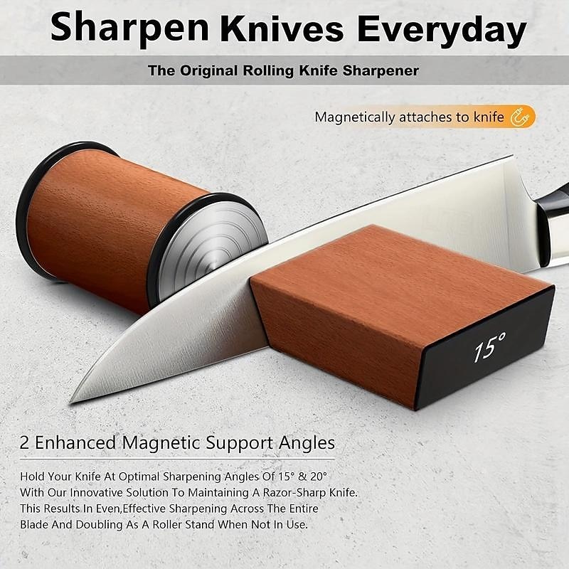 Rolling Knife Sharpener Kit - Easy to Use Knife Sharpening - Knife Sharpeners for Kitchen Knives. Sharpener with Industry Diamonds for Steel of Any Hardness, 15/20° Magnetic Angle Base4