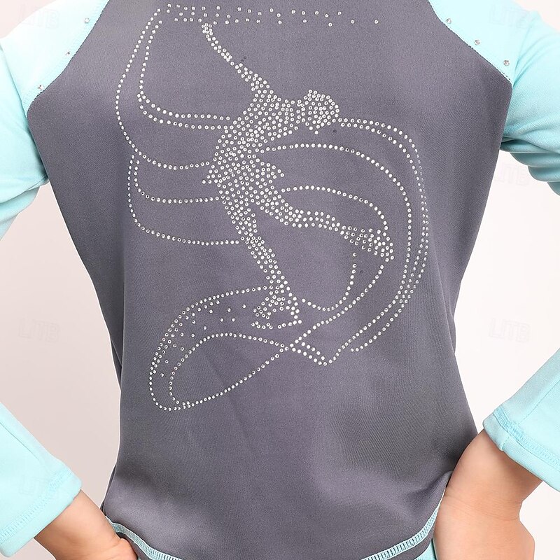 Figure Skating Jacket with Pants Women's Girls' Ice Skating Tights Outfits Light Grey High Elasticity Training Practice Professional Skating Wear Thermal Warm Crystal / Rhinestone Long Sleeve Ice4