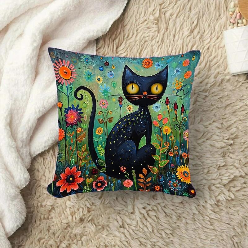 Cat Art Pattern 1PC Throw Pillow Covers Multiple Size Coastal Outdoor Decorative Pillows Soft Velvet Cushion Cases for Couch Sofa Bed Home Decor