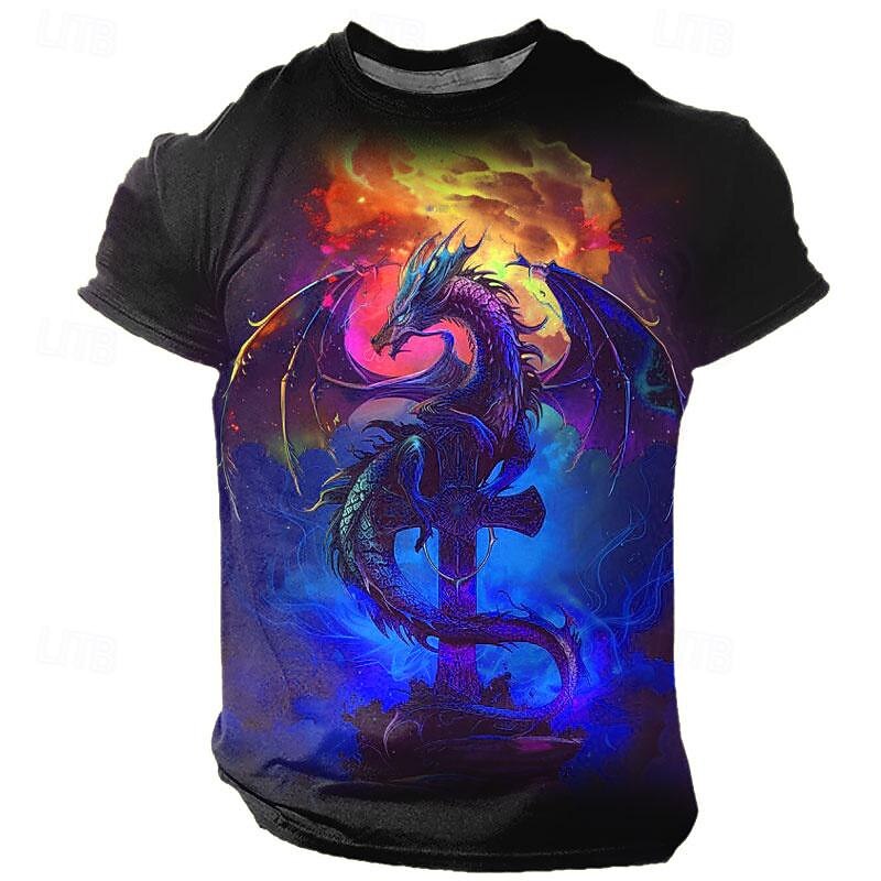 Men's Graphic Animal Dragon T Shirt Short Sleeve T shirt 3D Print Crew Neck Shirt Daily Casual Subculture Sports Outdoor Holiday Going out Blue Purple Green Spring & Summer Clothing Apparel S M L XL3