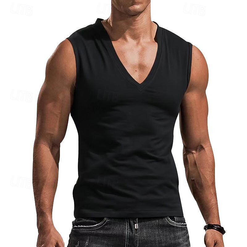 Men's GYM Tank Running Tank Workout Tank Men Tops V Neck Sleeveless Sports & Outdoor Vacation Going out Casual Daily Quick dry Moisture Wicking Breathable Soft Plain Black White Activewear Fashion2