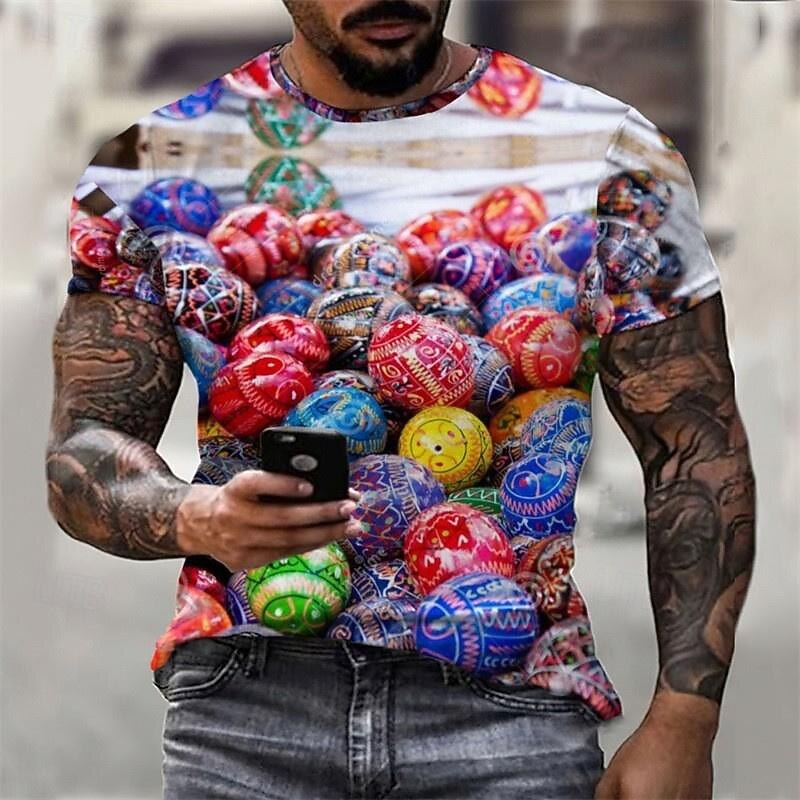 Easter Men's Graphic Egg Short Sleeve Shirt T shirt Tee Tee Top Short Sleeve T shirt 3D Print Crew Neck Shirt Fashion Designer Casual Vacation Daily Holiday Red Blue Sky Blue Summer Clothing Apparel3