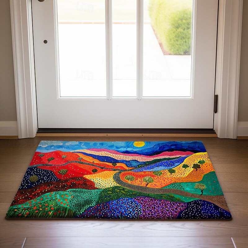 Flower Landscape Doormat Floor Mats Washable Rugs Kitchen Mat Non-Slip Oil Proof Rug Indoor Outdoor Mat Bedroom Decor Bathroom Mat Entrance Rug