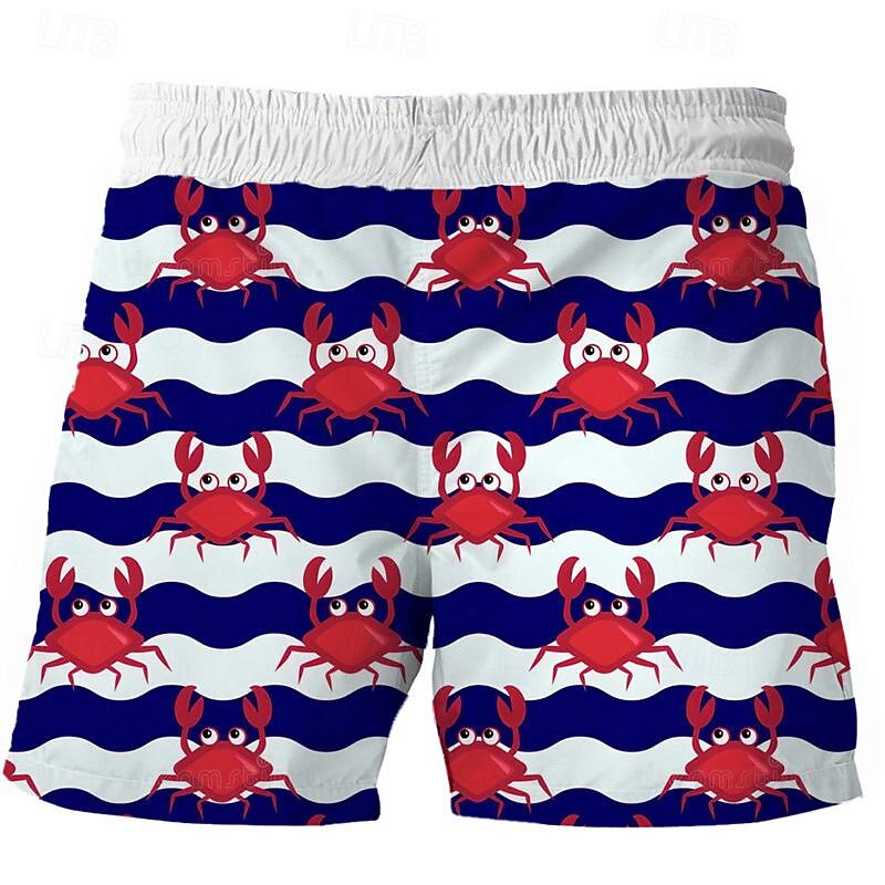 Men's Animal Lines / Waves Crab Swim Trunks Swim Shorts Board Shorts Mid Waist Vacation Hawaiian Holiday Vacation Holiday Beach Drawstring with Mesh lining Elastic Waist Designer Clothing Apparel2