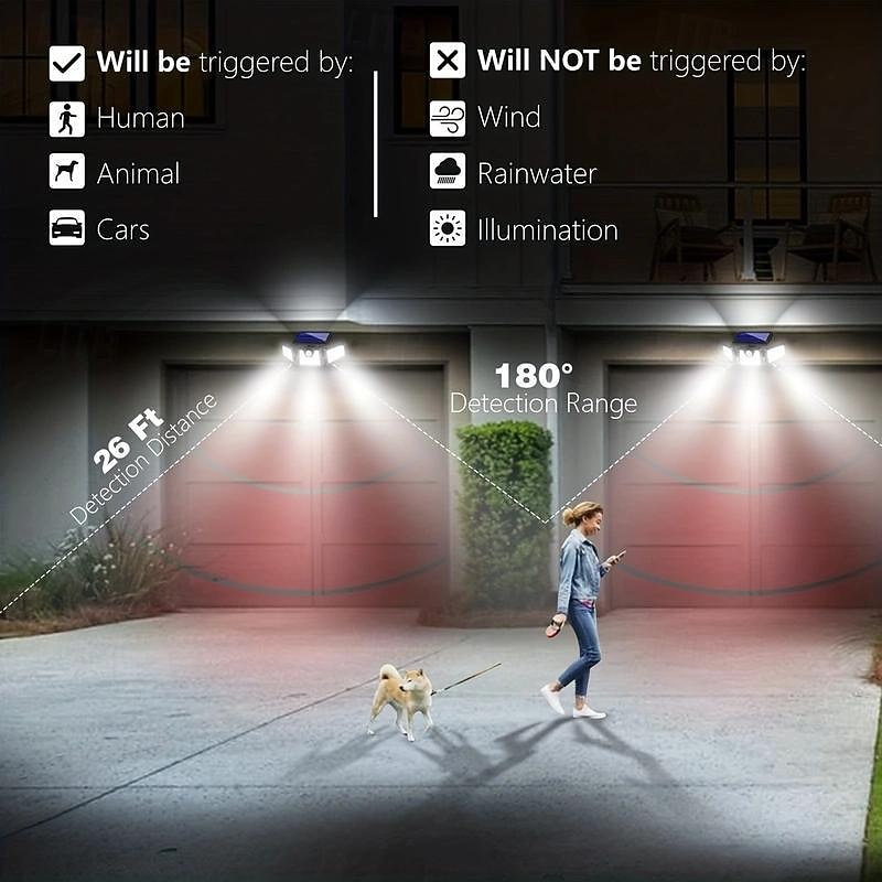 Solar Flood Lights Outdoor Lights 3-Head Motion Sensor Light 2500Lumens 210LEDs Safety Light with Remote Control, IP65 Waterproof Wide-Angle Floodlight Wall Light3
