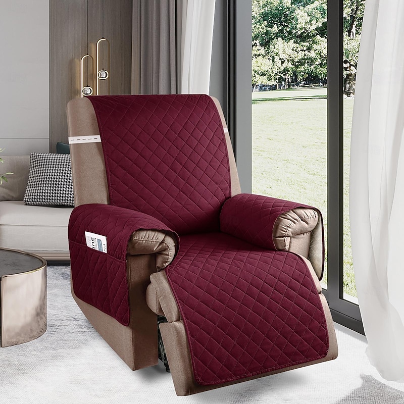 Recliner Covers Nonslip Recliner Chair Covers for Reclining Chair with Pockets, Quilted Thick Recliner Slipcovers for Pets and Kids3