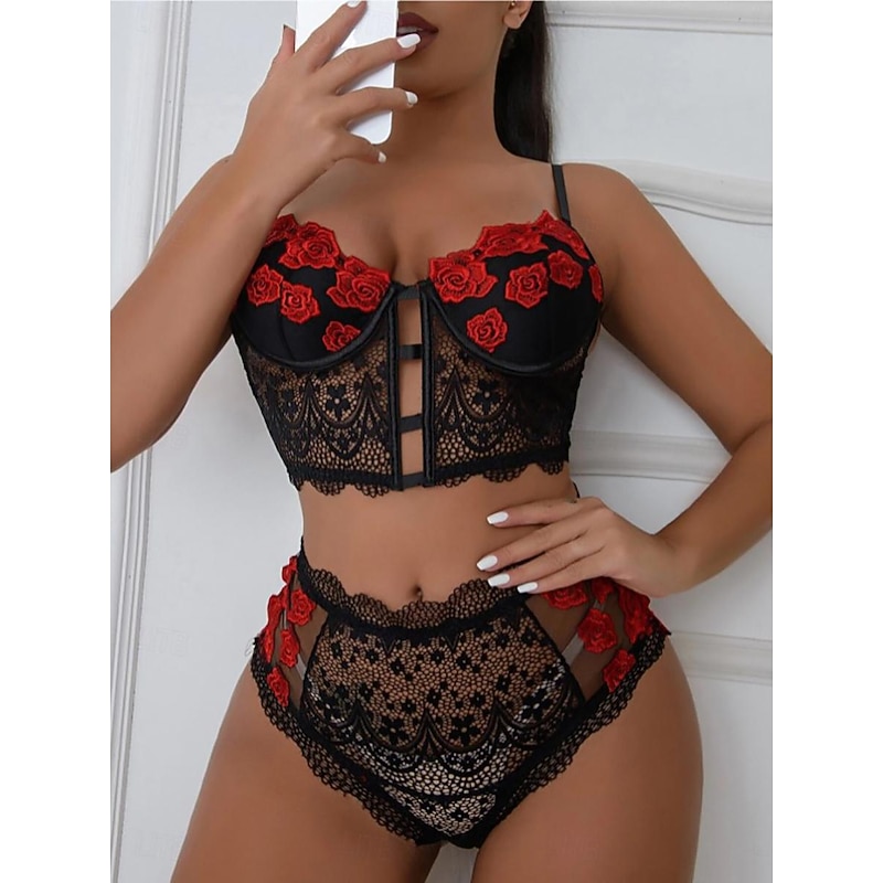 Women's Backless Sexy Erotic Sexy Lingerie Sexy Bodies Nightwear - Spandex Color Block Sexy Lingerie Set Home Outfits