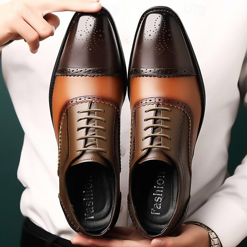 Men's Oxfords Derby Shoes Formal Shoes Brogue Dress Shoes Business British Gentleman Wedding Party & Evening PU Lace-up Blue Coffee Spring Fall