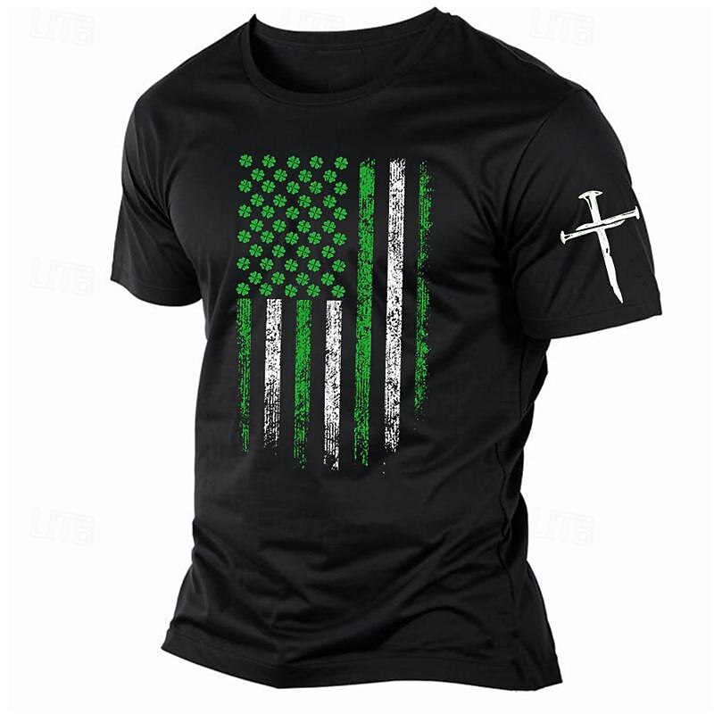 Veterans Day Men's Patriot Patriotic Veteran Shamrock National Flag T shirt Tee Top Cotton Short Sleeve Graphic Shirt Black White Red Comfortable Tee St.Patrick's Day Holiday Fashion Designer2