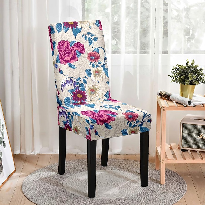 Stretch Spandex Dining Chair Cover 1 Piece, Floral Printed Stretch Chair Protector Cover Seat Slipcover with Elastic Band for Dining Room,Wedding, Ceremony, Banquet,Home Decor