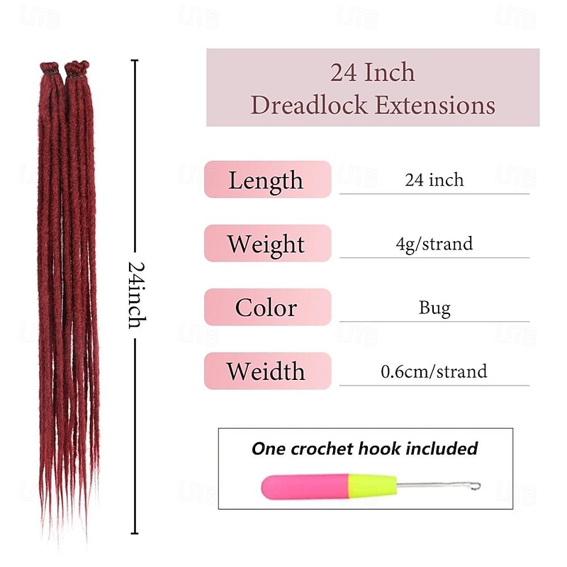 24 Inch Dreadlock Extensions 20 Strands  Single Ended Hippie Dreads 0.6 cm Width Loc Extensions Reggae Style Synthetic Crochet Hair for Women and Men2